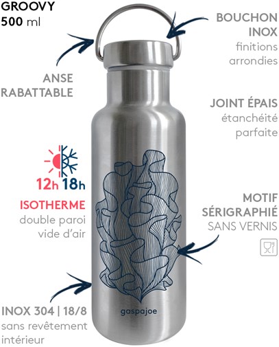 Gourde zéro déchet avec Anses - Gaspajoe - Inox  - 500 mL