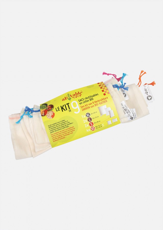 Kit découverte 9 sacs à vrac en coton bio - XS à XL GOTS 2