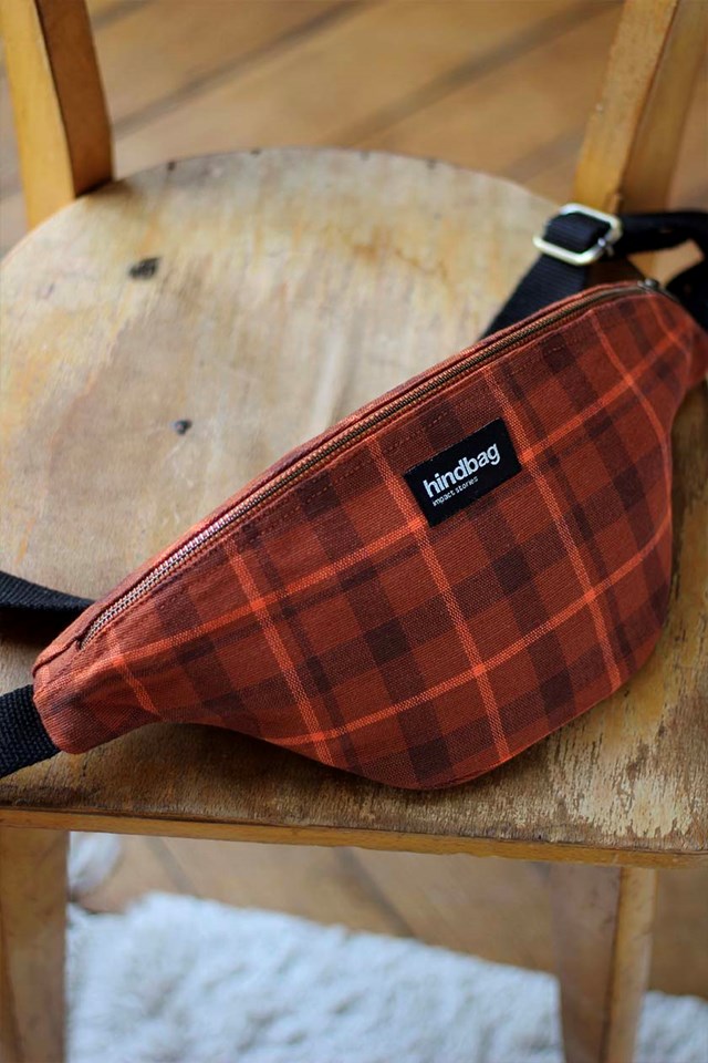 Sac banane OLIVIA, tartan sienne , coton bio 3