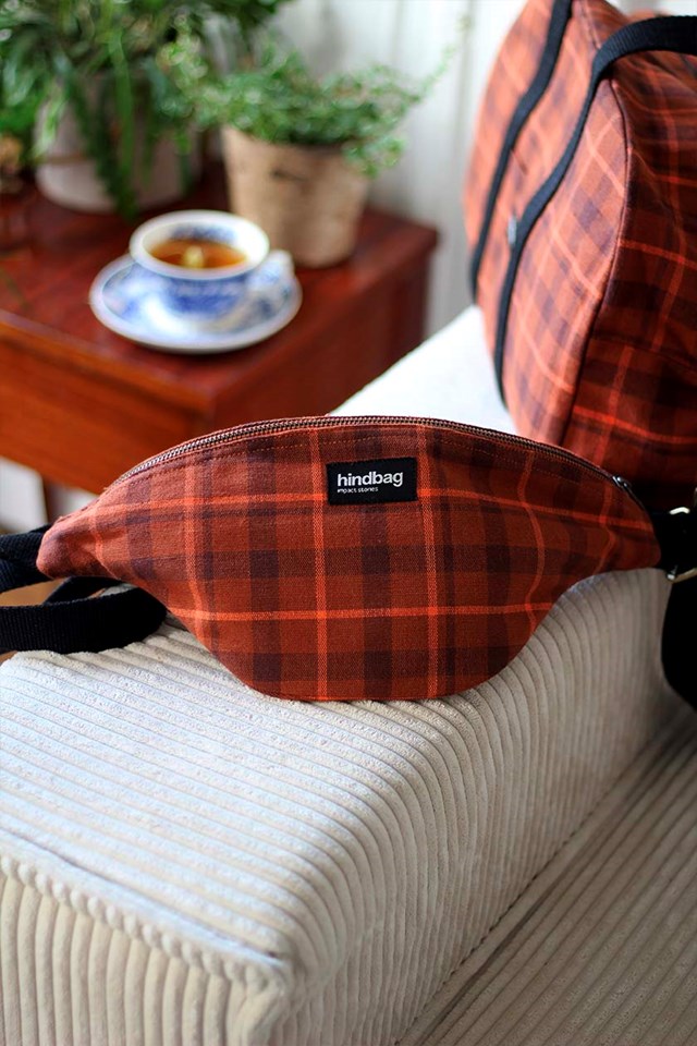 Sac banane OLIVIA, tartan sienne , coton bio 2