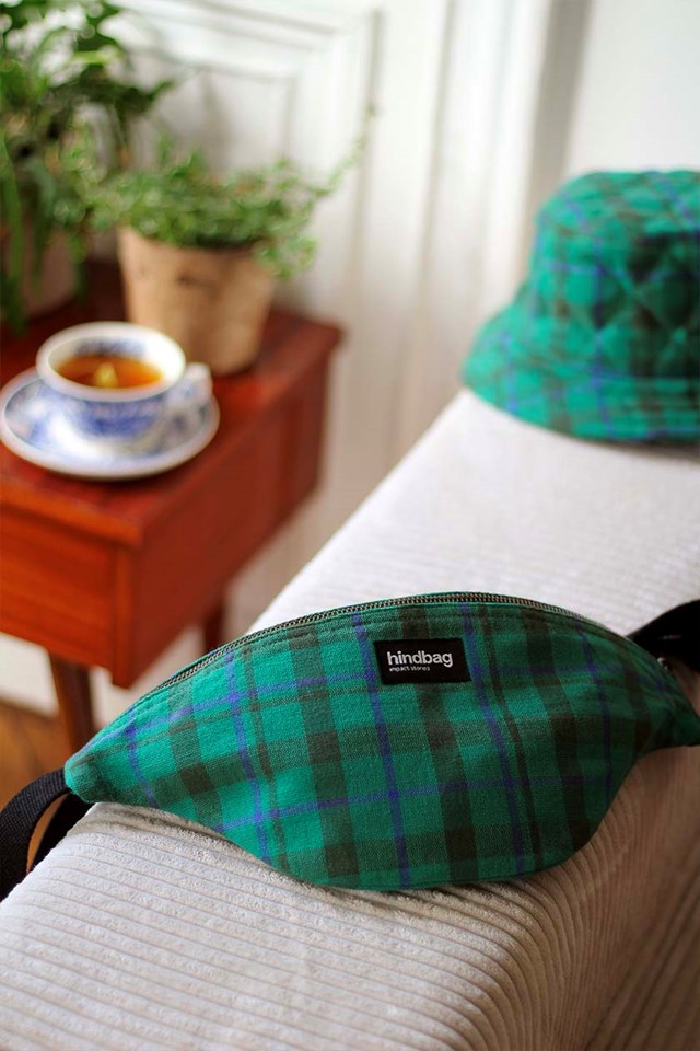 Sac banane OLIVIA, tartan vert , coton bio 3