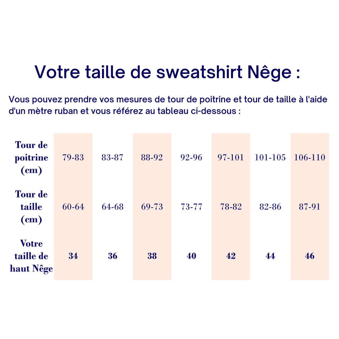 Nêge Paris - Guide des tailles sweatshirt