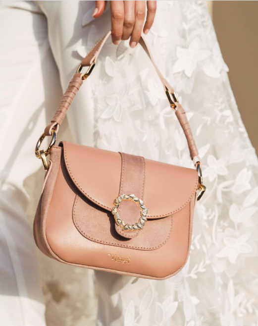 sac bandoulière rose poudré en matières écoresponsables, bandoulière de 207 cm