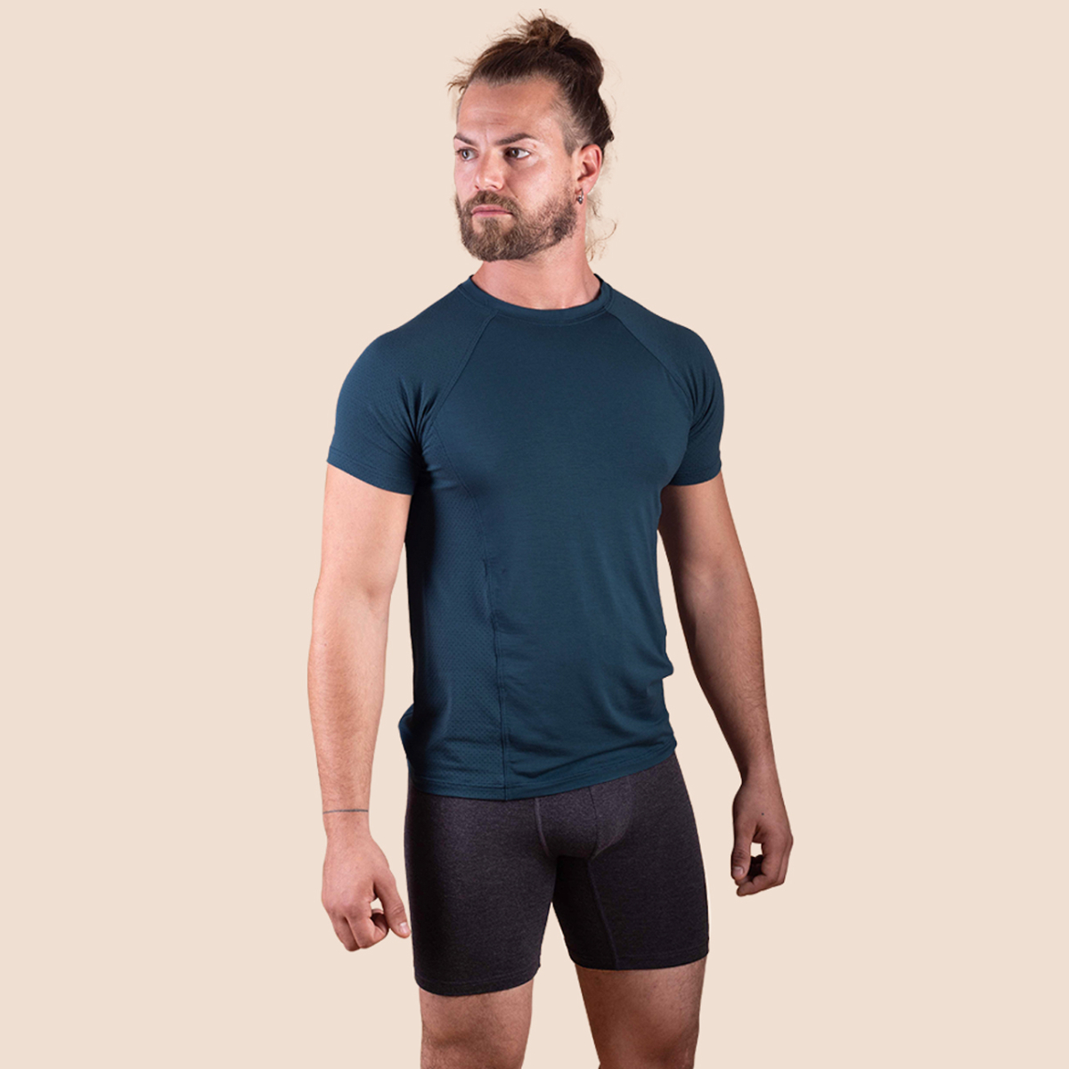 T-shirt sport bleu pétrole en tencel pour hommes