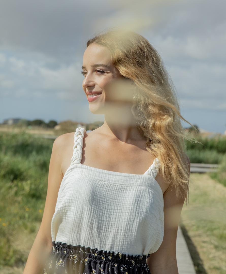 Top écru bretelles tressées double gaze de coton biologique GOTS - Zoé 4