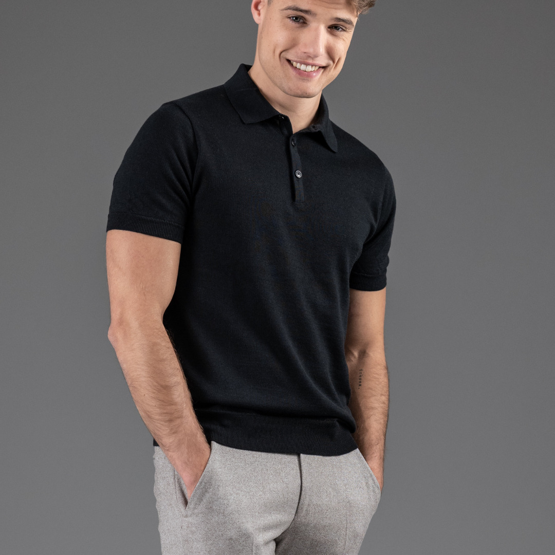 polo manches courtes en maille opaque, Arguin cosy noir