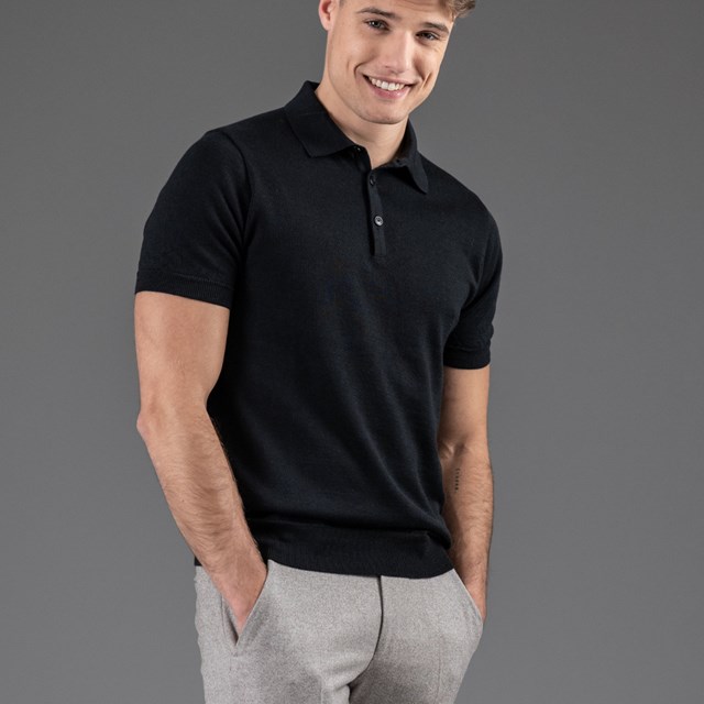 polo manches courtes en maille opaque, Arguin cosy noir