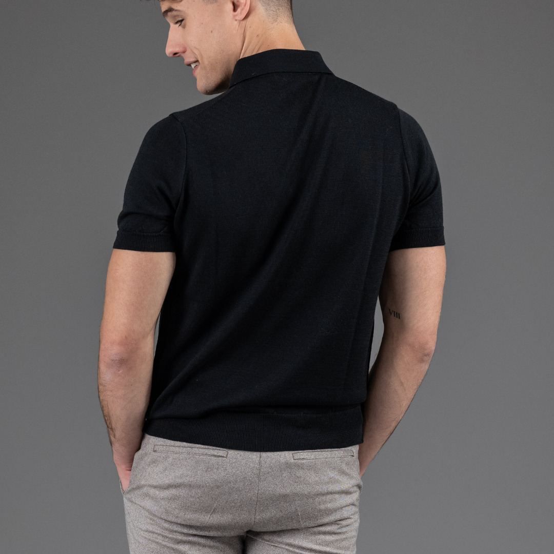 polo manches courtes en maille opaque, Arguin cosy noir