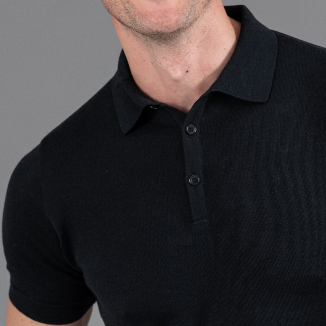 polo manches courtes en maille opaque, Arguin cosy noir