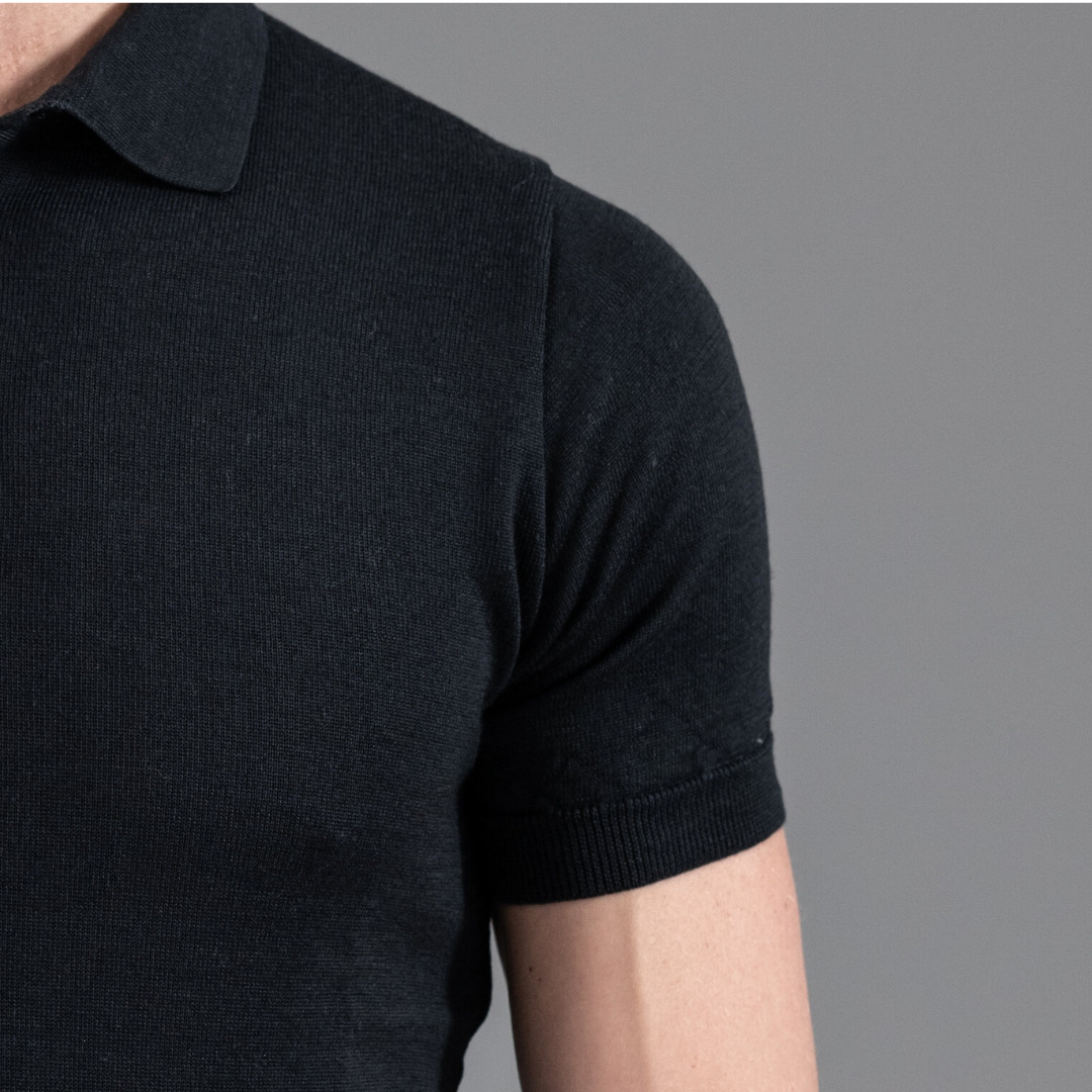polo manches courtes en maille opaque, Arguin cosy noir