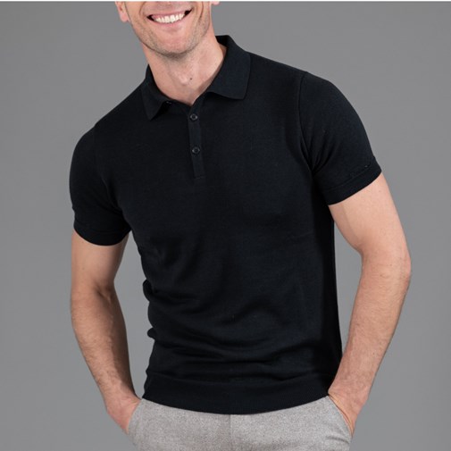 Polo manches courtes en laine merinos opaque, Arguin cosy noir