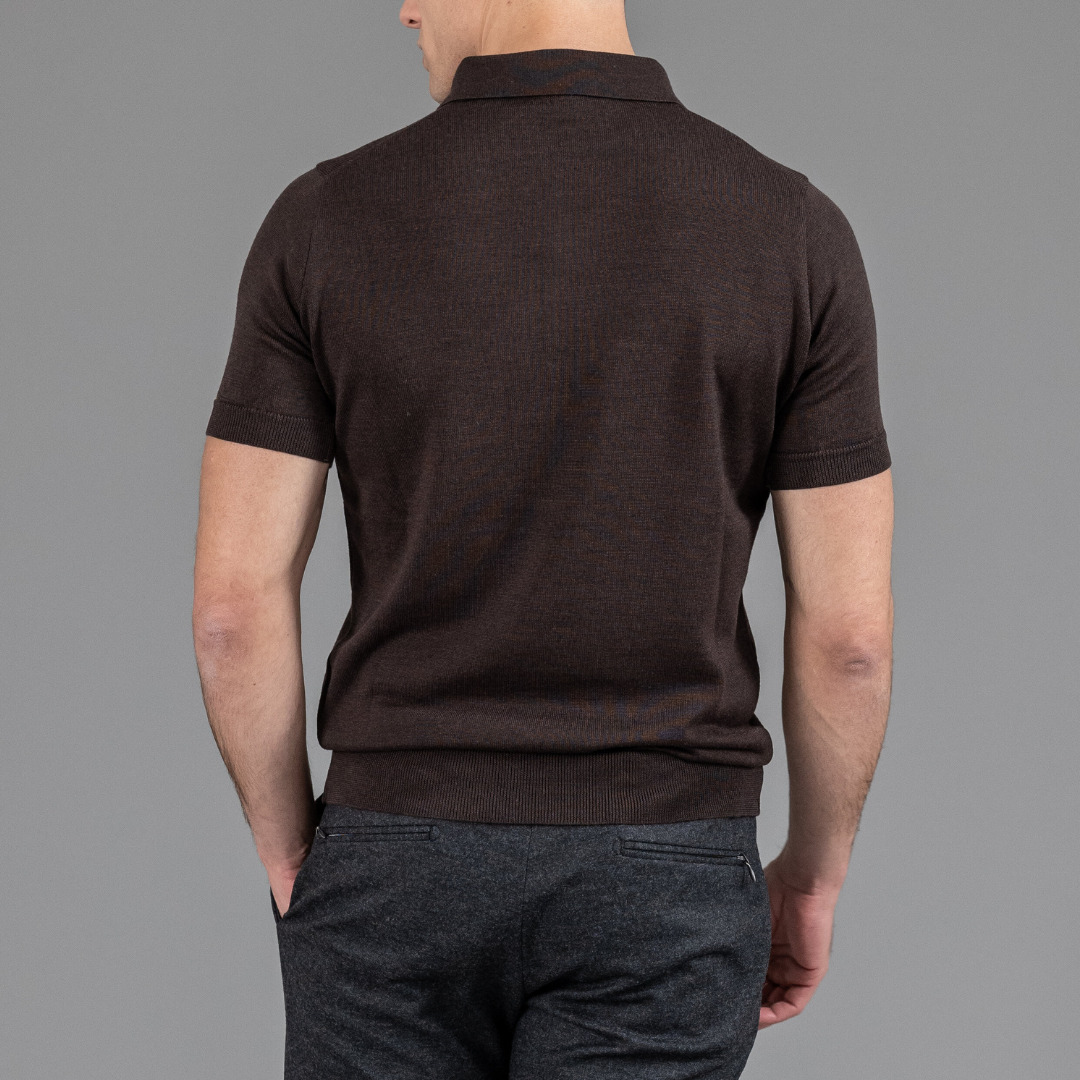 polo manches courtes en maille opaque, Arguin cosy chocolat