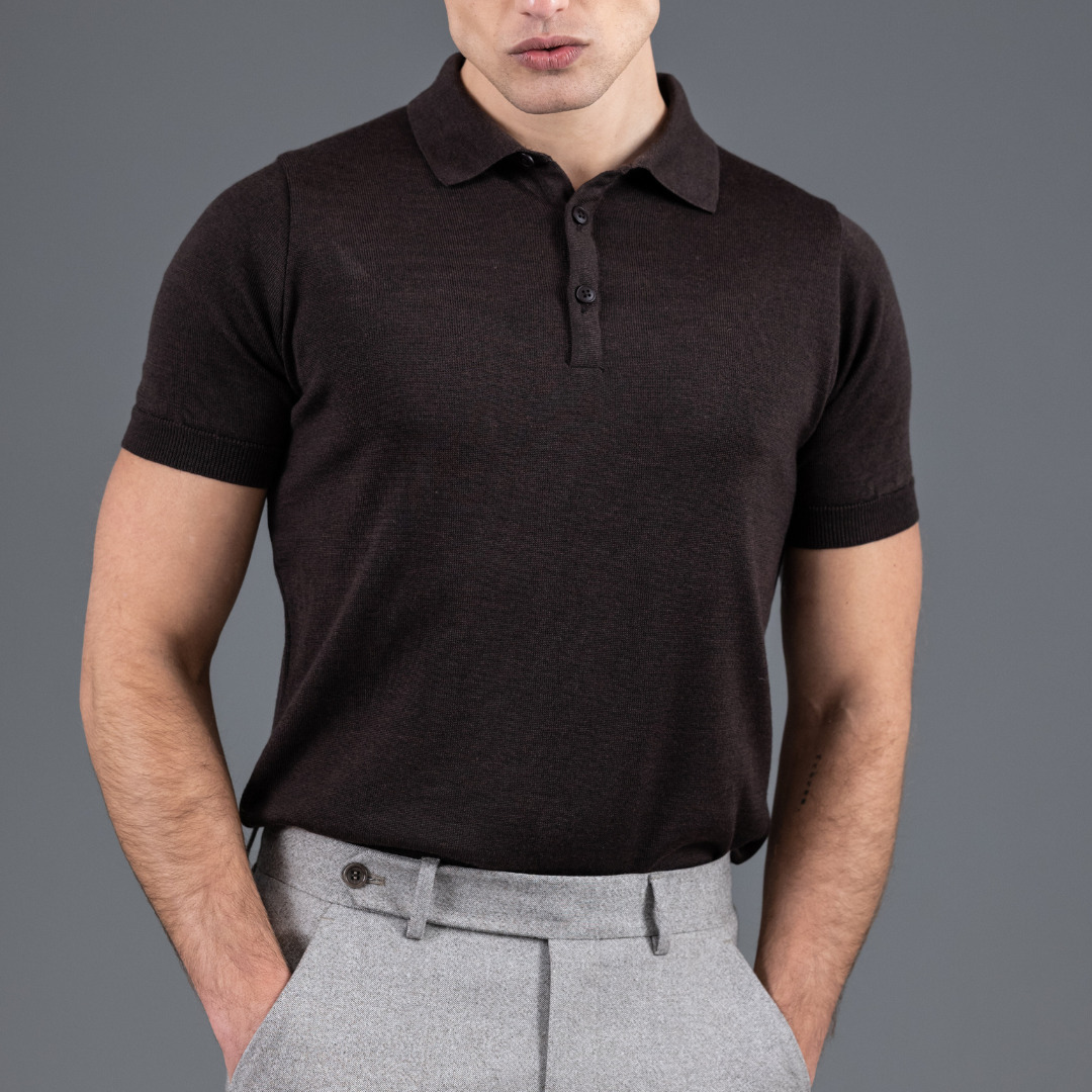 polo manches courtes en maille opaque, Arguin cosy chocolat