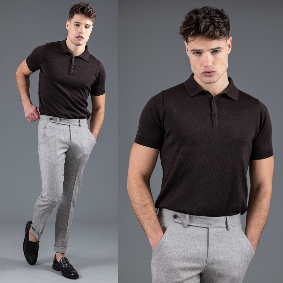 polo manches courtes en maille opaque, Arguin cosy chocolat