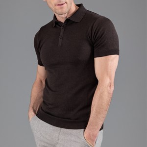 Polo manches courtes en laine merinos opaque, Arguin cosy chocolat