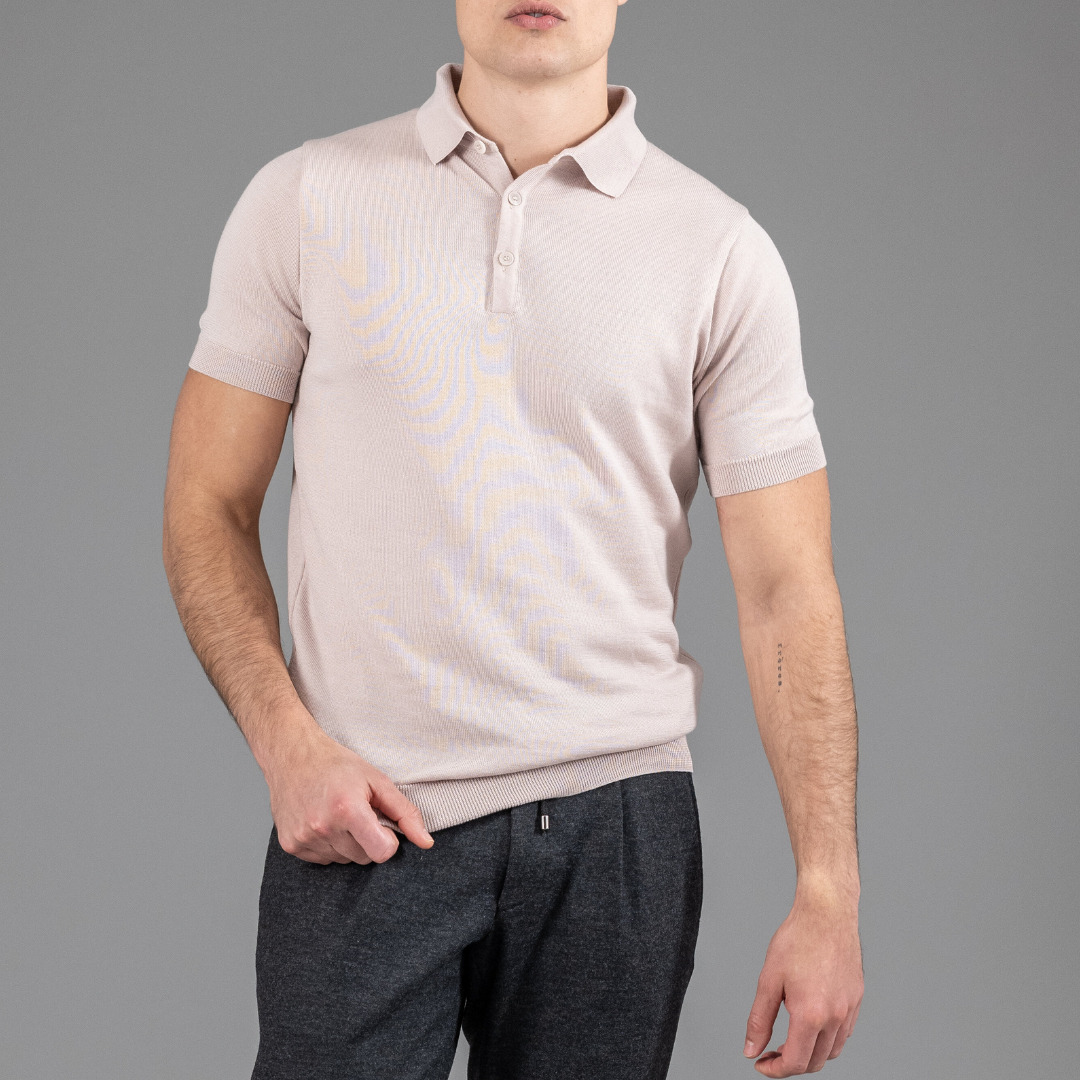 polo manches courtes en maille opaque, Arguin cosy sable