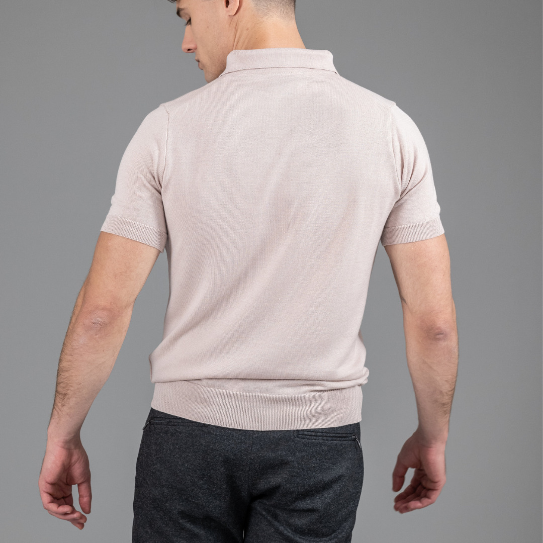 polo manches courtes en maille opaque, Arguin cosy sable