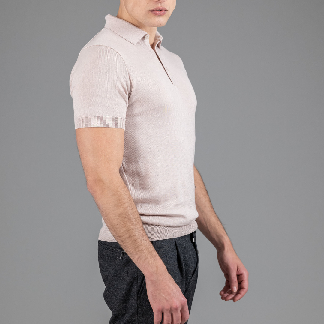 polo manches courtes en maille opaque, Arguin cosy sable