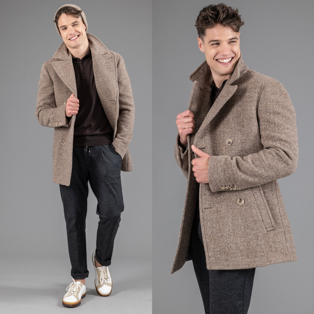 Caban Malo camel en laine de bébé lama upcyclée