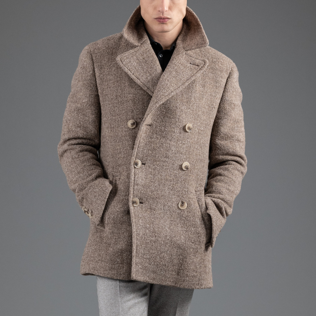 Caban Malo camel en laine de bébé lama upcyclée