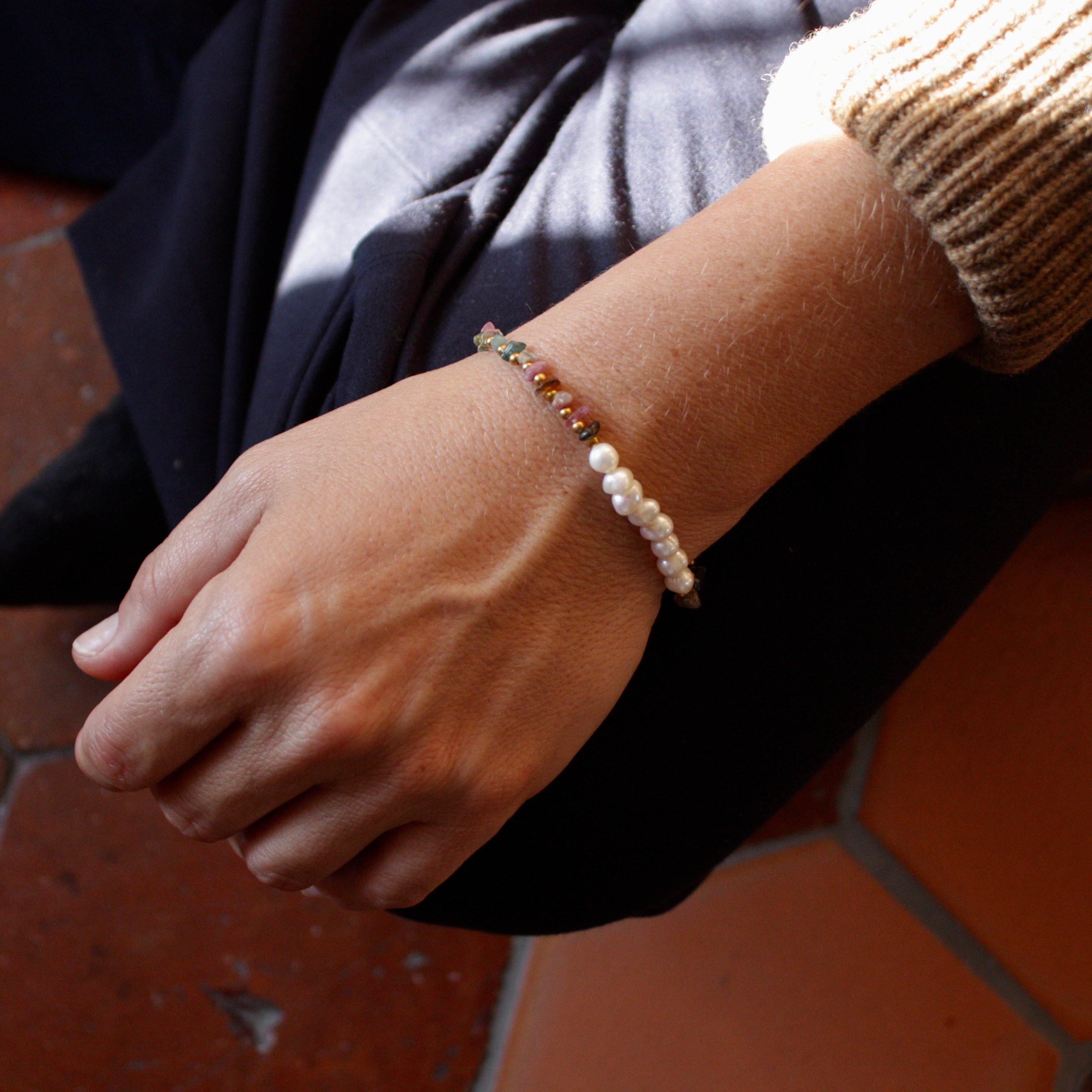 Bracelet duo perles de culture et pierres naturelles 5