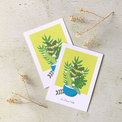 Carte illustration printemps - plante verte