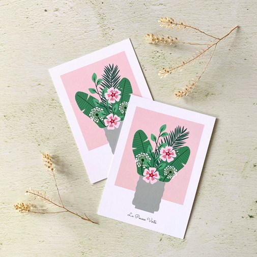 Carte illustration été - bouquet rose