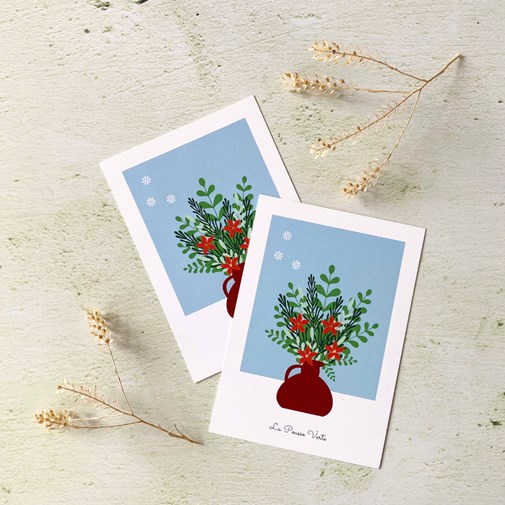 Carte illustration hiver - bouquet flocon