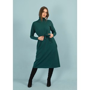 Robe longue à col montant en coton bio fabriquée en France vert émeraude - Wize