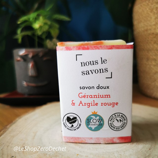 Savon bio spécial bonne mine - Géranium et Argile Rouge - Surgras 8% 2