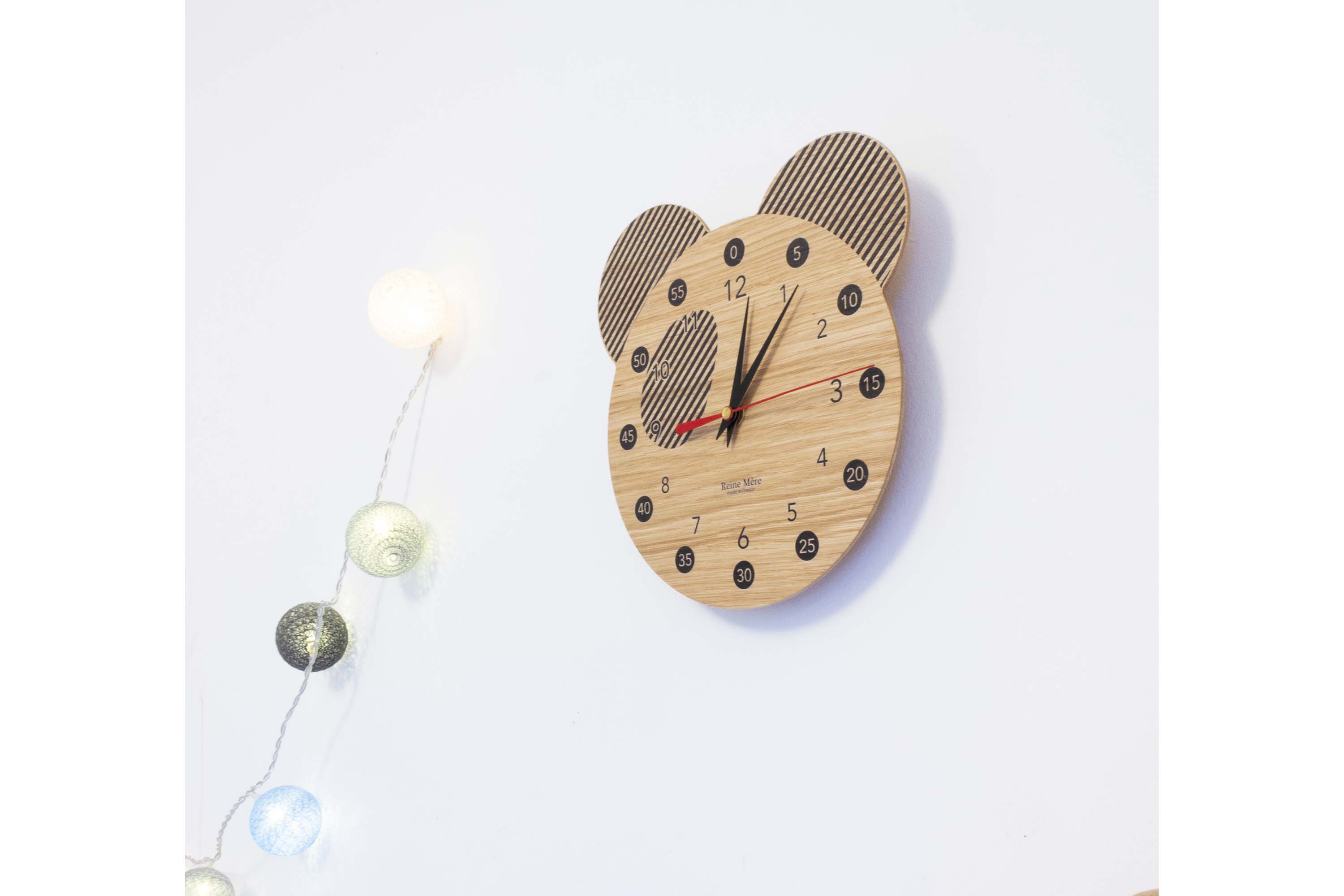 Horloge pédagogique enfant en chêne - PANDA 4