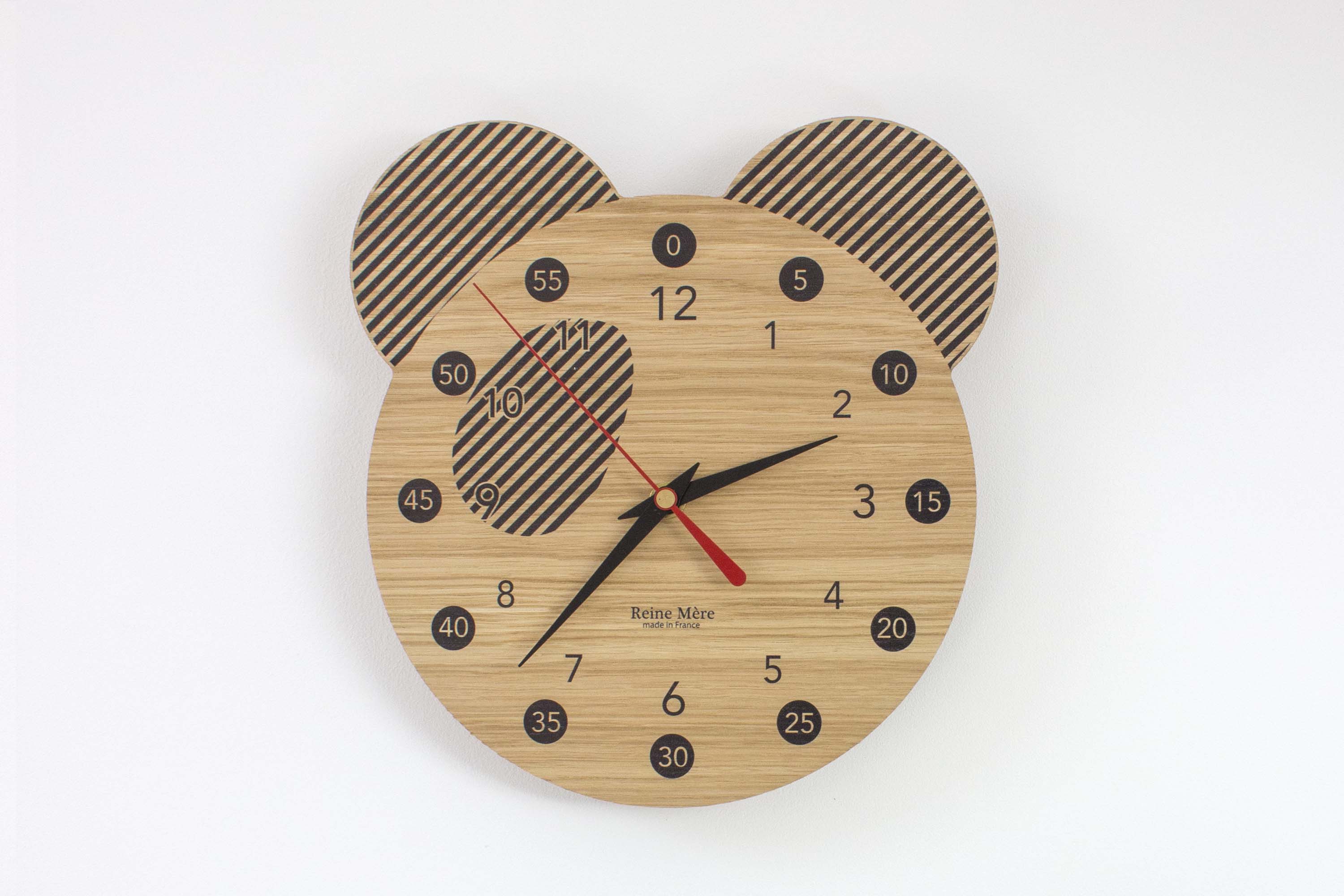 Horloge pédagogique enfant en chêne - PANDA 2
