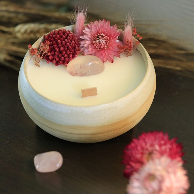 Bougie soin énergétique Paix Intérieure - lithothérapie Quartz rose 2