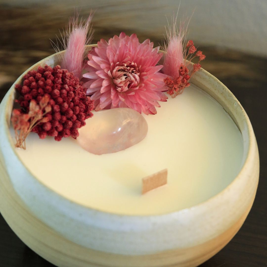 Bougie soin énergétique Paix Intérieure - lithothérapie Quartz rose 3