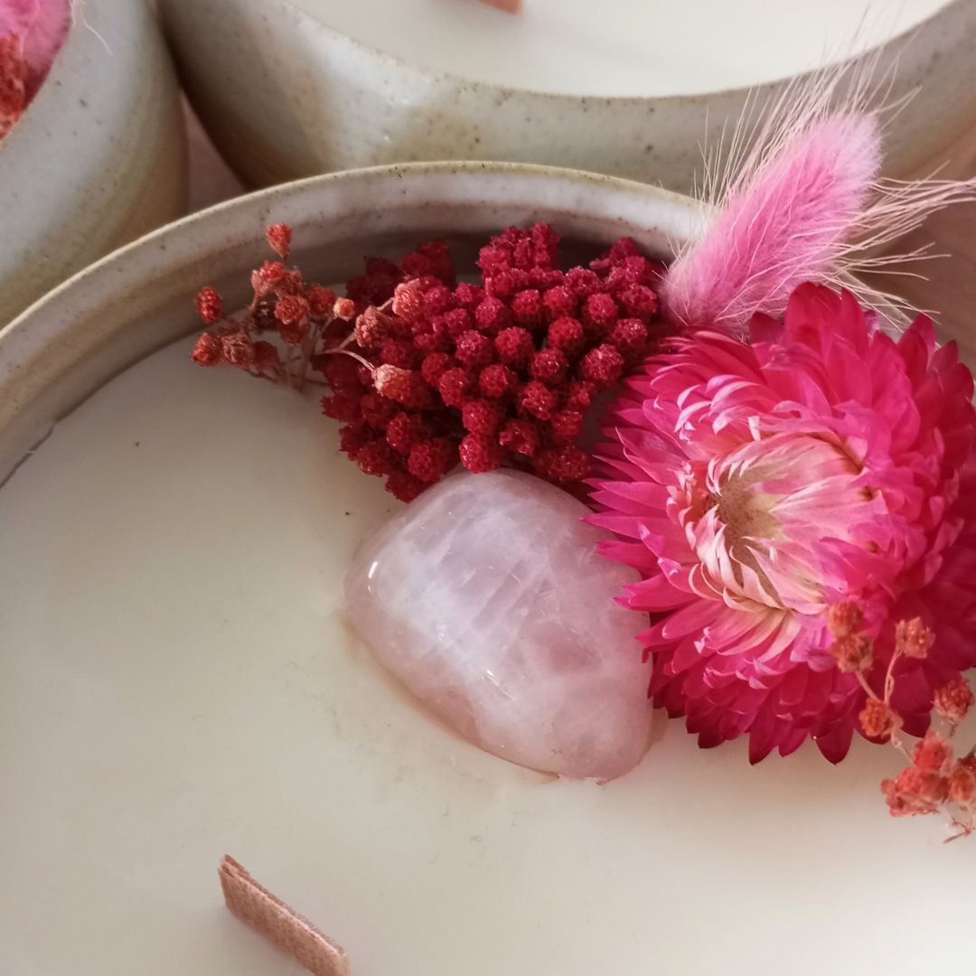 Bougie soin énergétique Paix Intérieure - lithothérapie Quartz rose 4