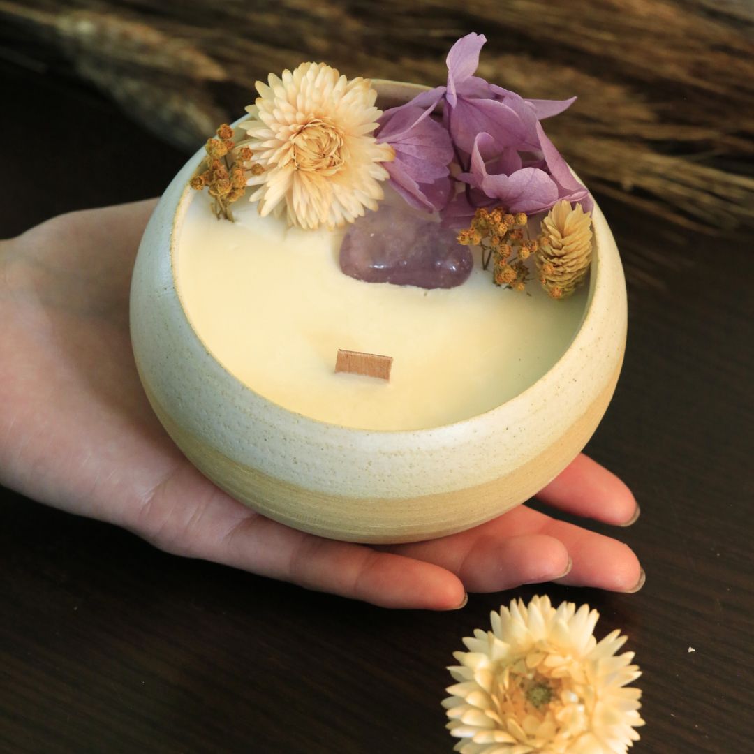 Bougie soin énergétique Ôde à la Joie - lithothérapie Améthyste 3