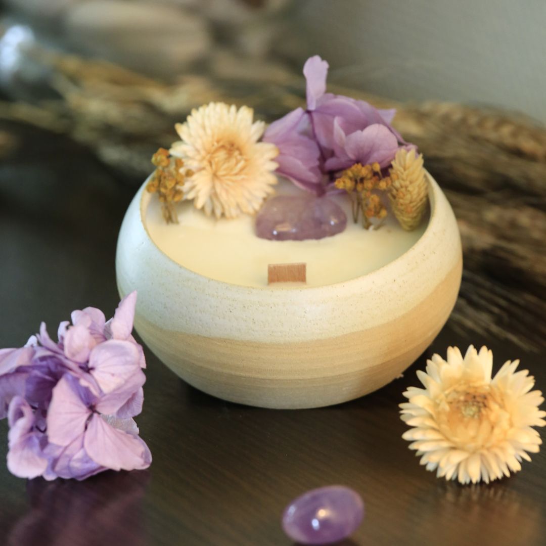 Bougie soin énergétique Ôde à la Joie - lithothérapie Améthyste 2