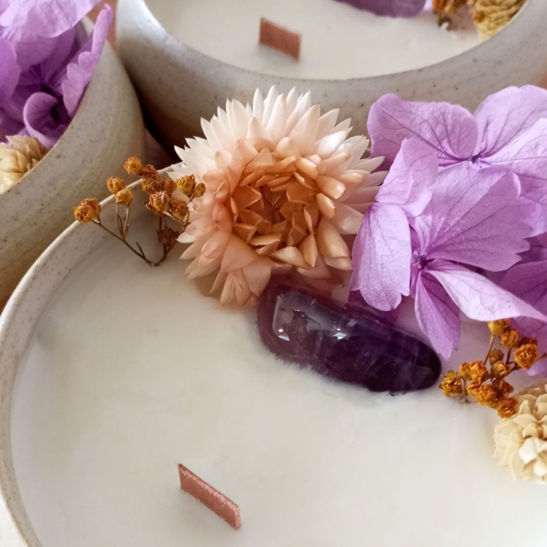 Bougie soin énergétique Ôde à la Joie - lithothérapie Améthyste 5