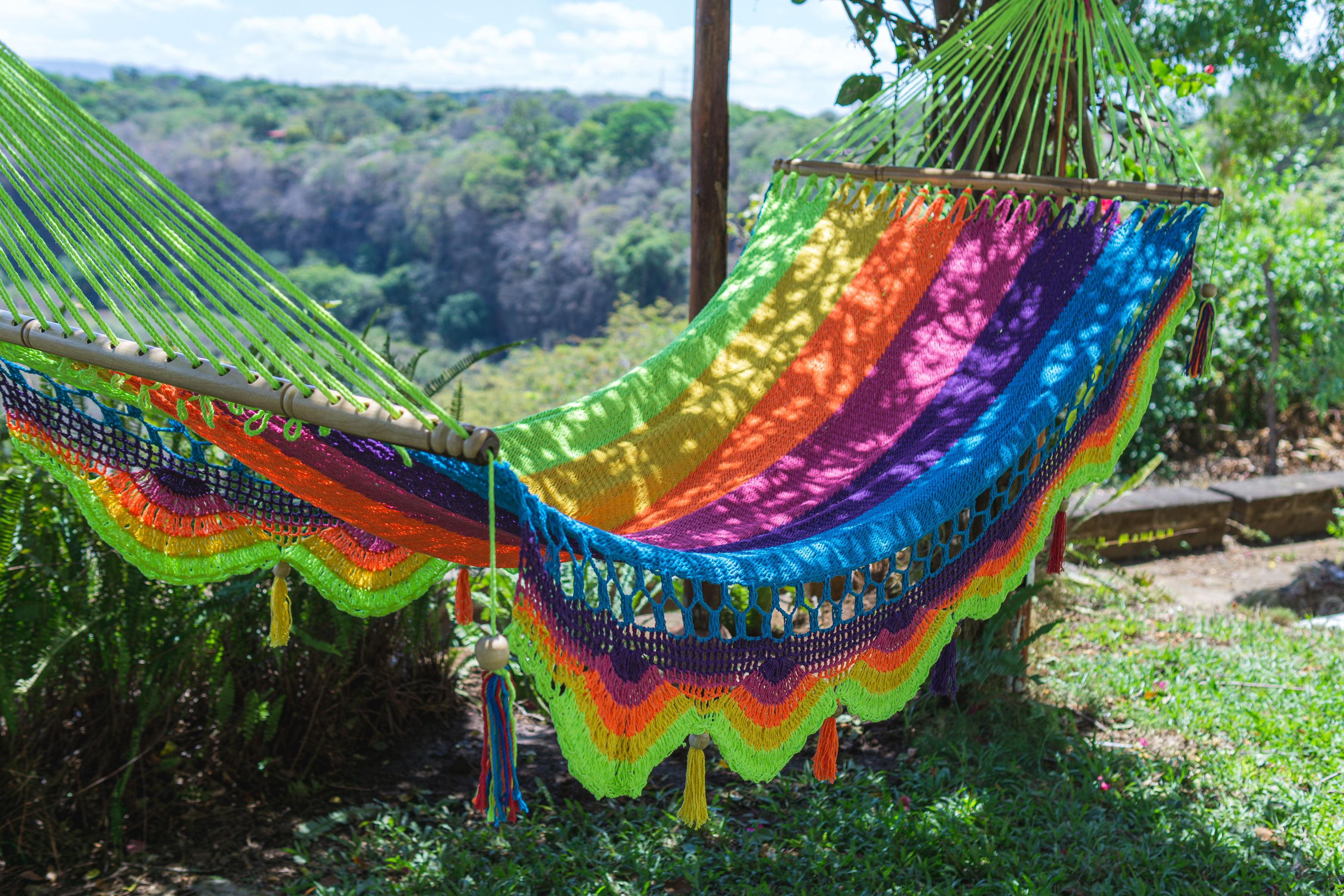 Hamac traditionnel multicolore en coton torsadé, poids max : 170kg