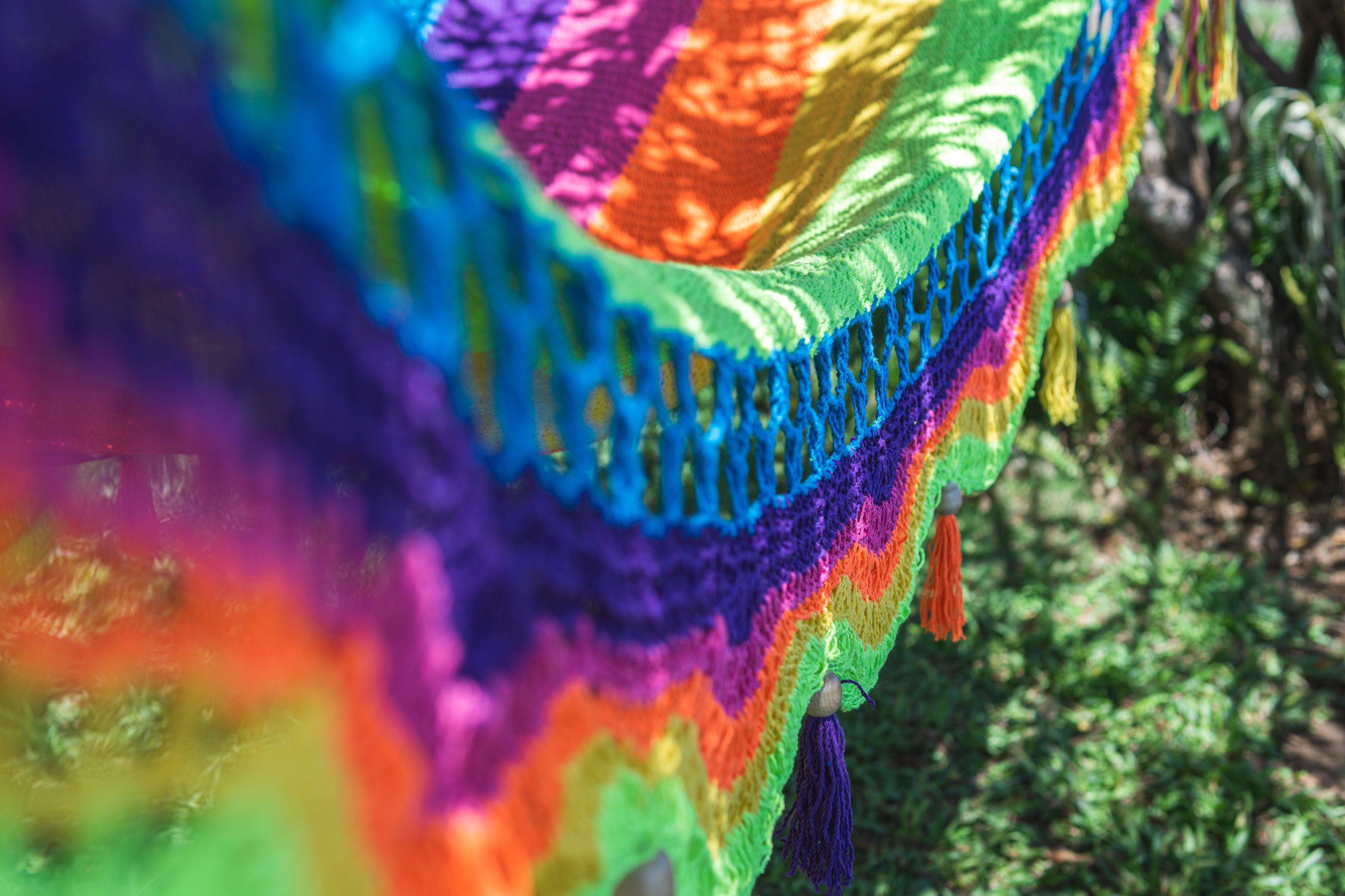 Hamac traditionnel multicolore en coton torsadé, poids max : 170kg