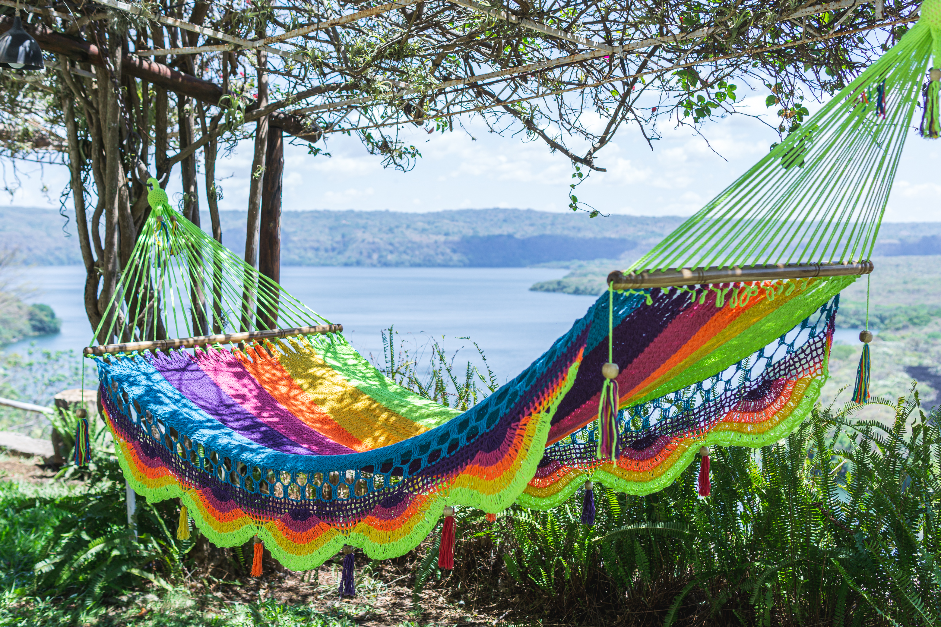 Hamac traditionnel multicolore en coton torsadé, poids max : 170kg