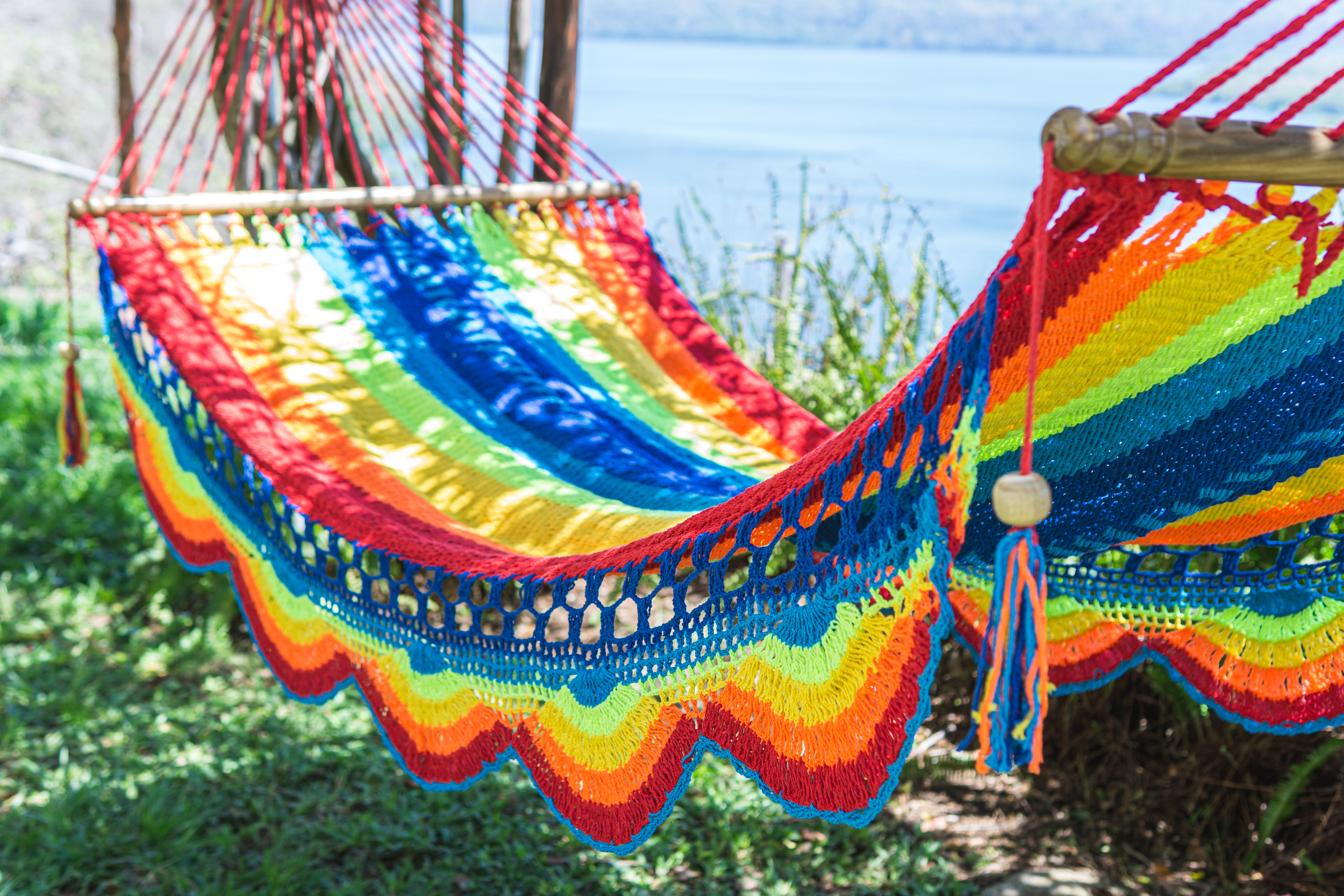 Hamac traditionnel multicolore en coton torsadé, poids max : 170kg