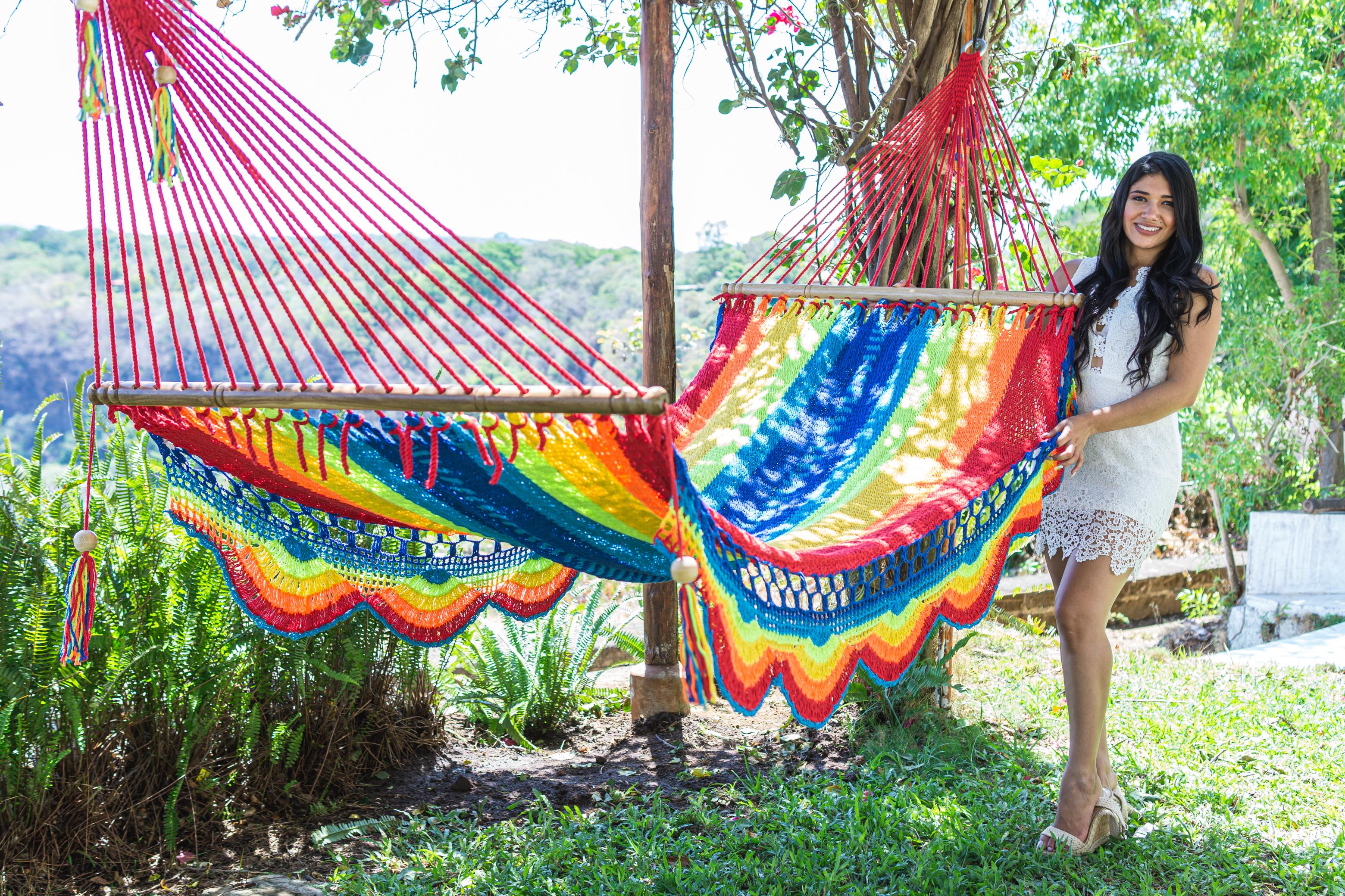 Hamac traditionnel multicolore en coton torsadé, poids max : 170kg