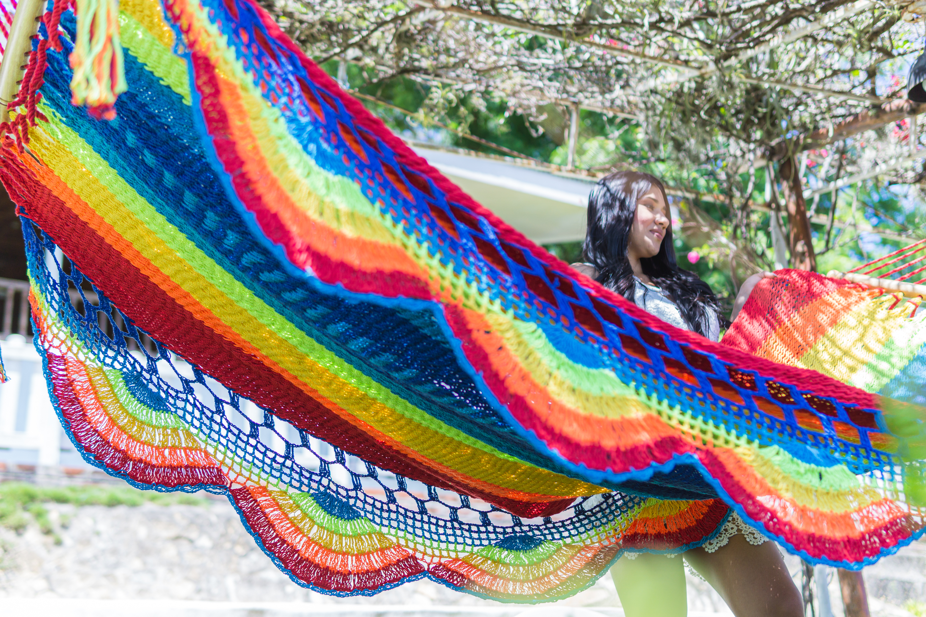 Hamac traditionnel multicolore en coton torsadé, poids max : 170kg