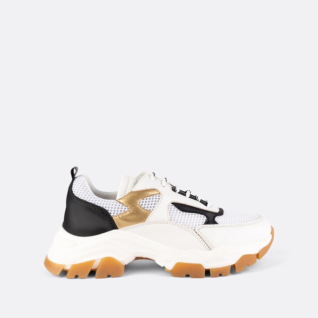 Vella-002 - Baskets Chunky Blanches/Noires/Gold 3