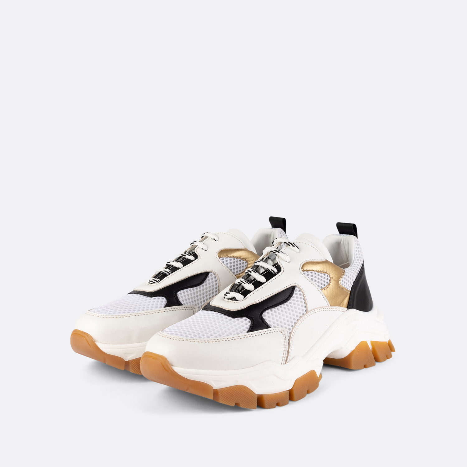 Vella-002 - Baskets Chunky Blanches/Noires/Gold 4