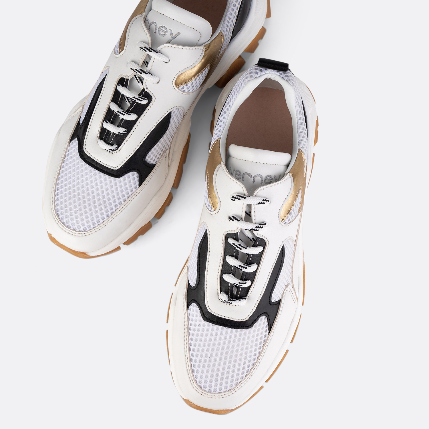 Vella-002 - Baskets Chunky Blanches/Noires/Gold 5