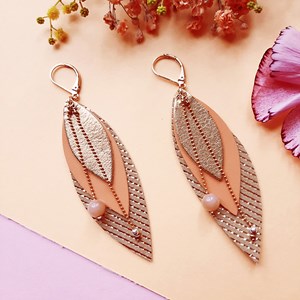 Boucles d'oreilles POP Melon en cuir et pierres fines