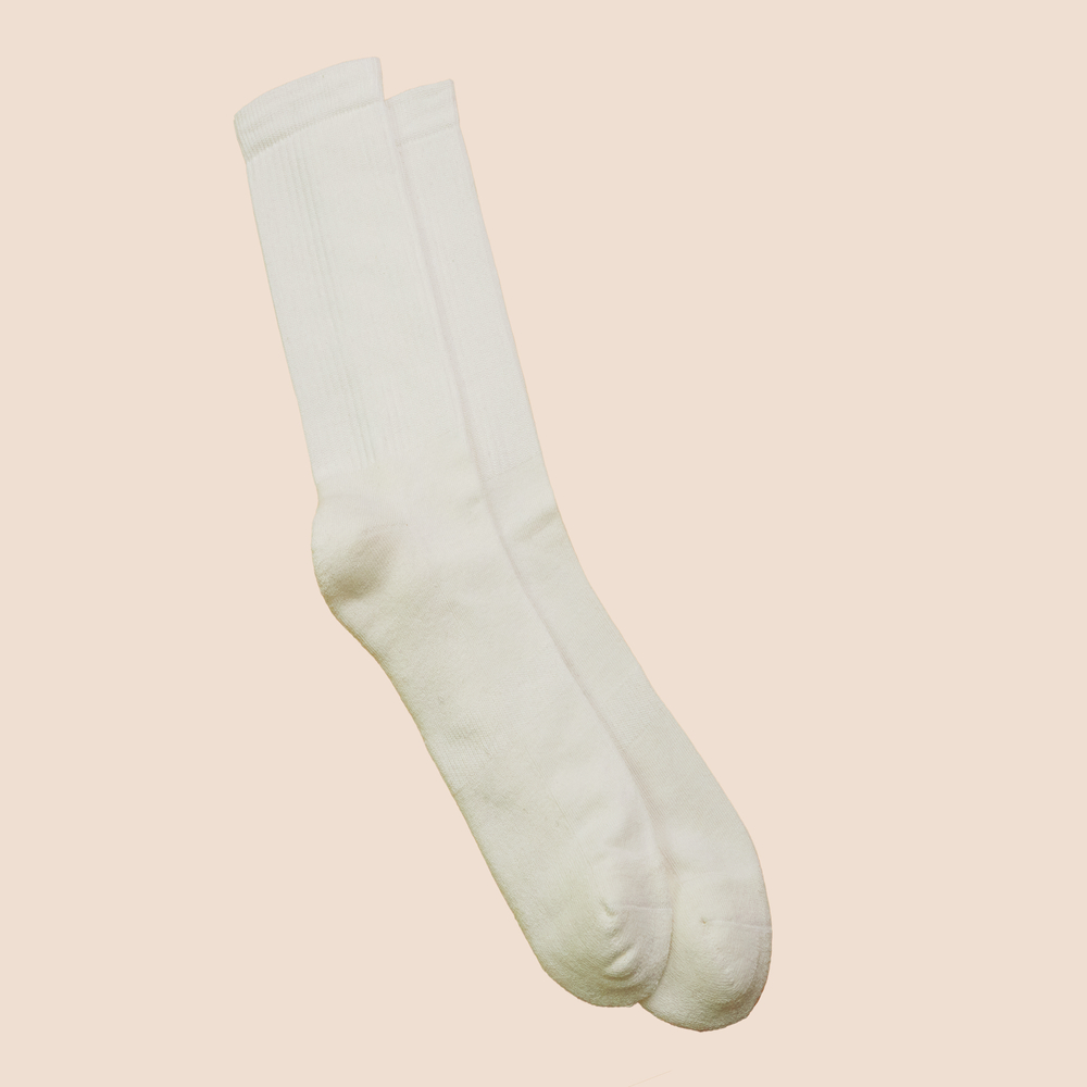 Chaussettes de tennis unies hautes en coton biologique pour hommes blanc crème