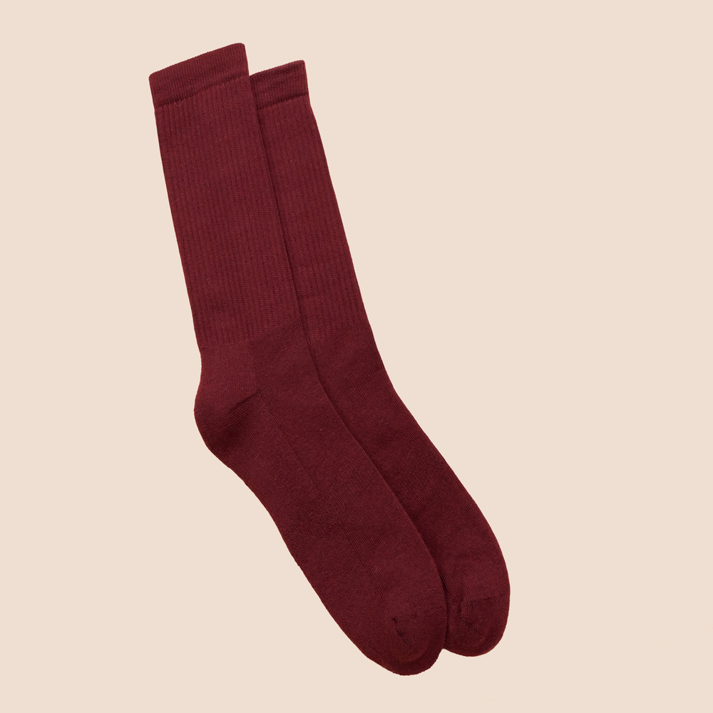 Chaussettes de tennis unies hautes en coton biologique pour hommes bordeaux